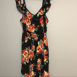 Orange floral off the shoulder dress